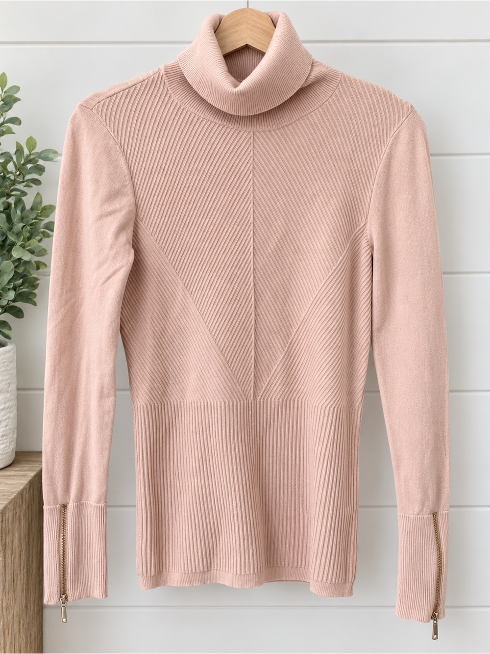 White House Black Market Blush Pink Ribbed Turtleneck Sweater 7